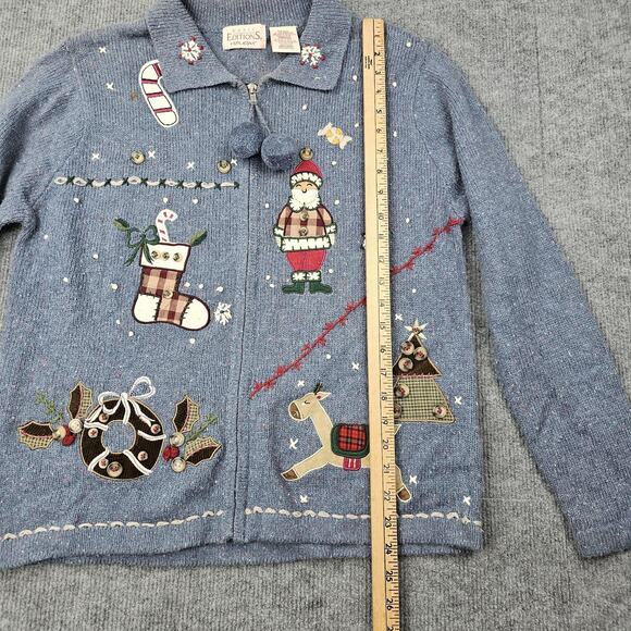 Basic Editions Holiday Sweater Womens Medium Zip Cardigan Christmas Wool Novelty - Picture 5 of 7